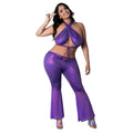 Magic Silk Glimmer Wrap Halter & Flair Pant Set Purple Disco Queen Size by Magic Silk