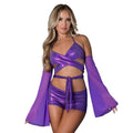 Magic Silk Glimmer Wrap Bralette, Booty Shorts & Sleeve Set Purple Disco L/XL by Magic Silk