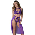 Magic Silk Glimmer High Neck Crop Top, Flowy Skirt & Tanga Set Purple Disco S/M by Magic Silk