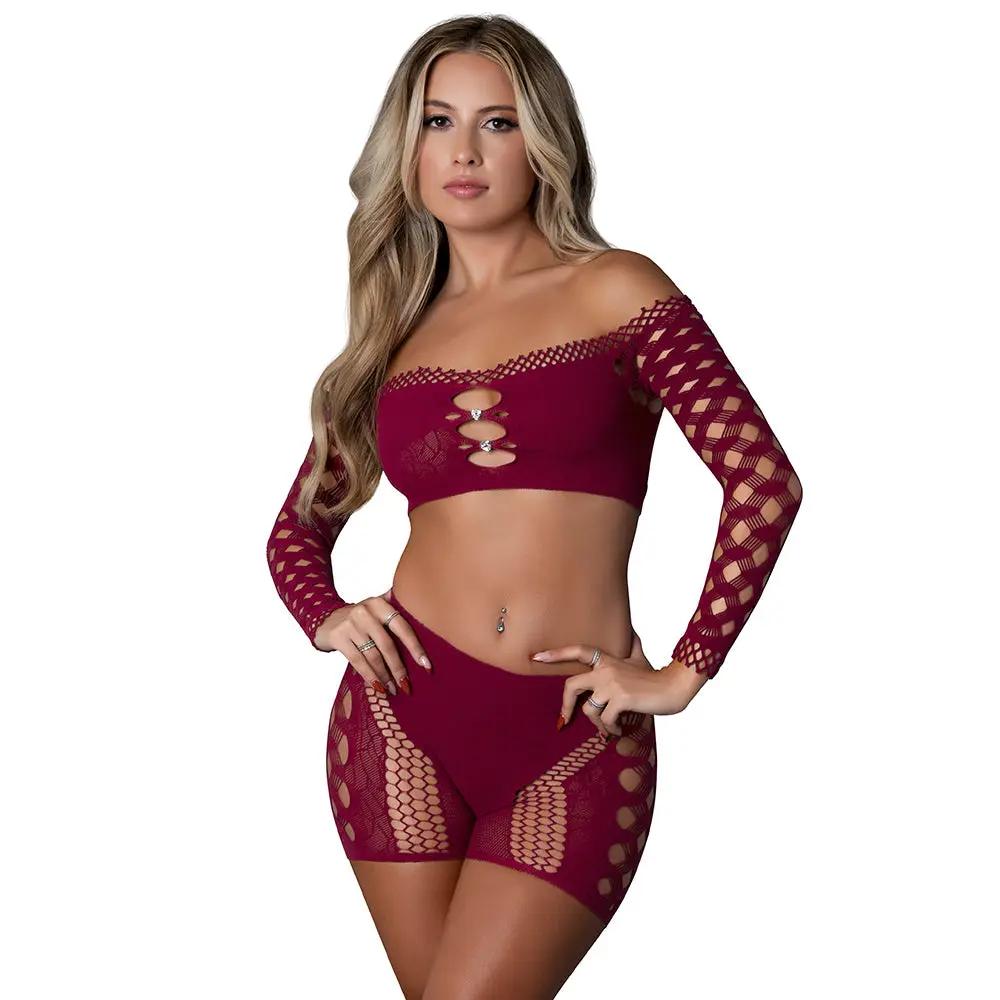 Magic Silk Seamless Crop Top & Short Set Burgundy O/S by Magic Silk