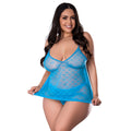 Magic Silk Flirty Hearts Flutter Babydoll & High Leg Tanga Set Blue Sugar Queen Size by Magic Silk