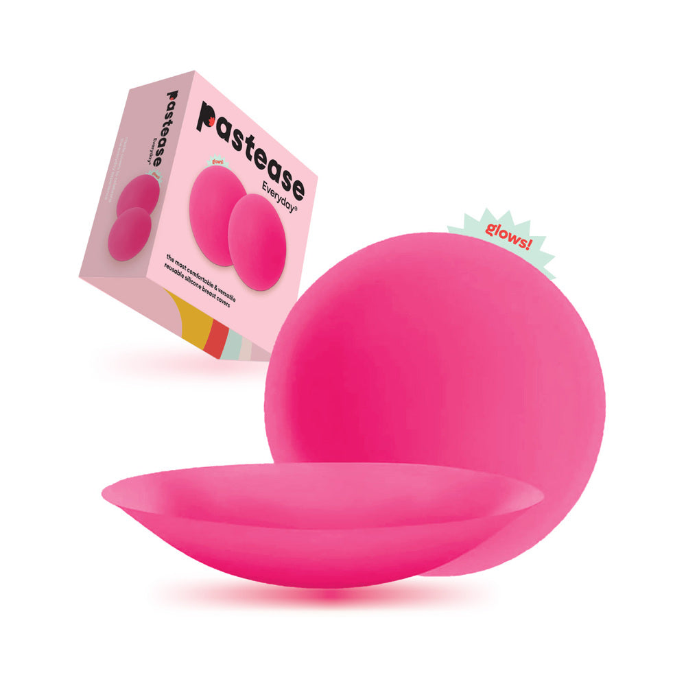 Pastease Halos Reusable Sticky Adhesive Silicone Nipple Cover Neon Pink Glow-in-the-Dark Large D+ Cup