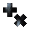 Pastease Plus X: Faux Latex Pleather Vinyl Black Cross Pasties