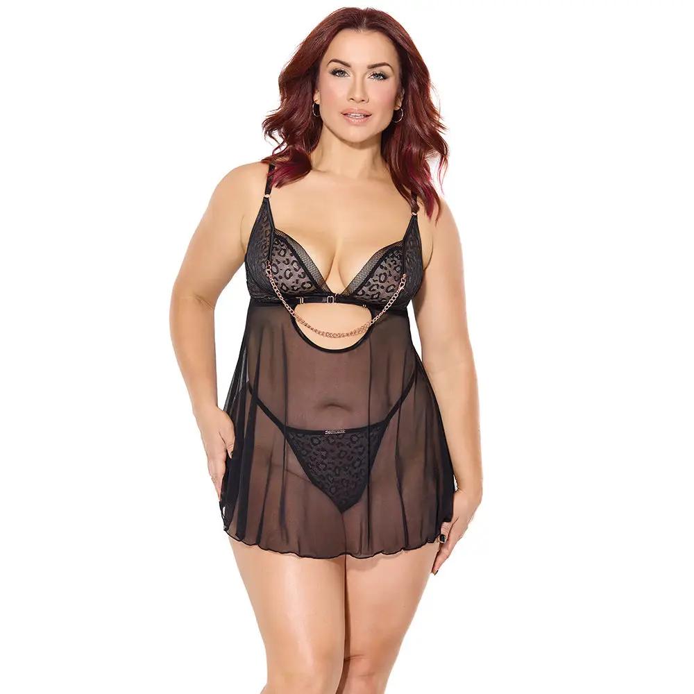 Coquette Pleasure Babydoll & G-String Black Queen Size by Coquette