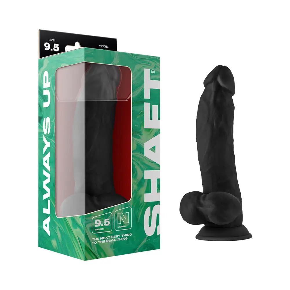 Shaft Model N 9.5 in. Liquid Silicone Dong with Balls Black by Shaft