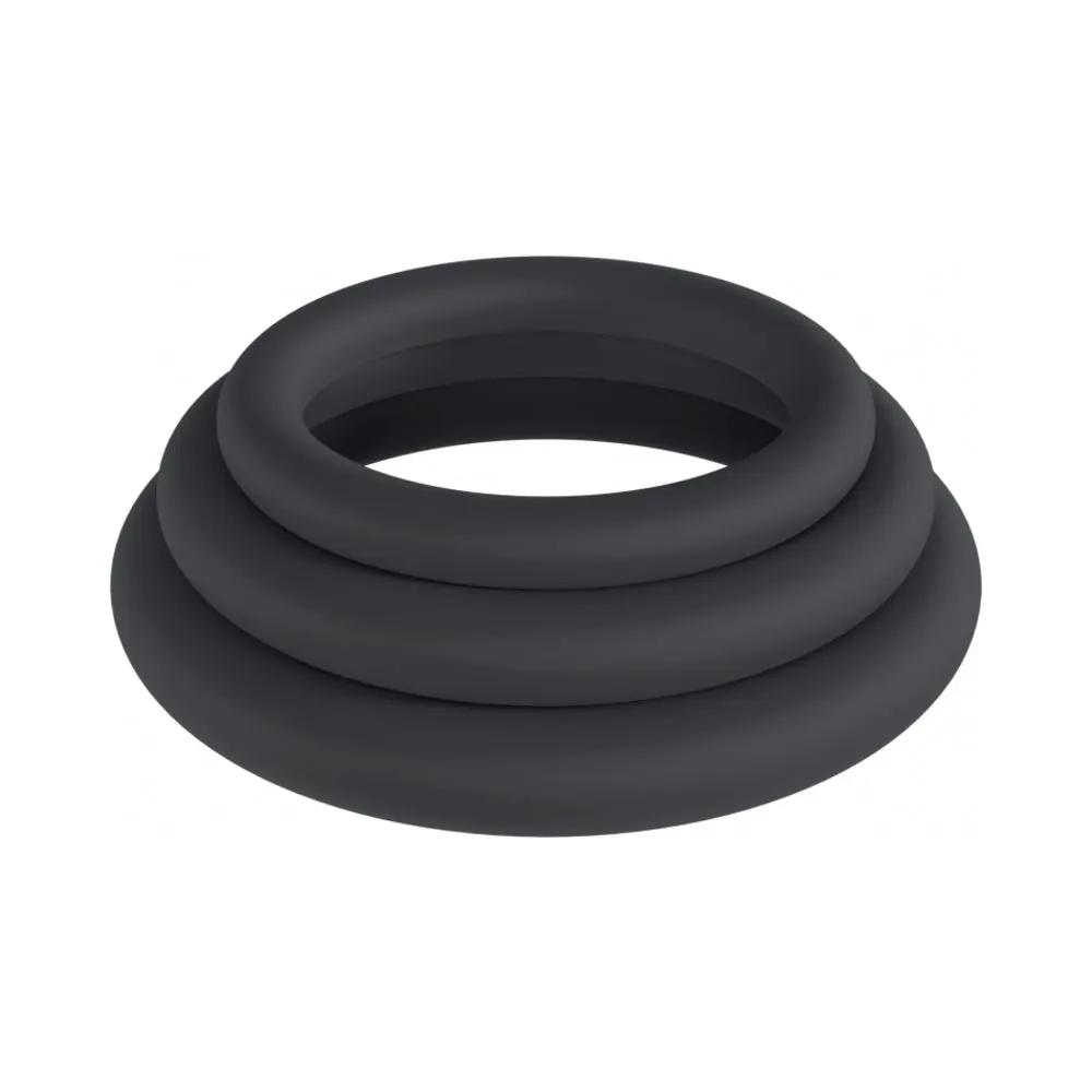 LEVELZ Classic Silicone Cock Ring Set of 3 (L/XL/XXL) Black by Shots