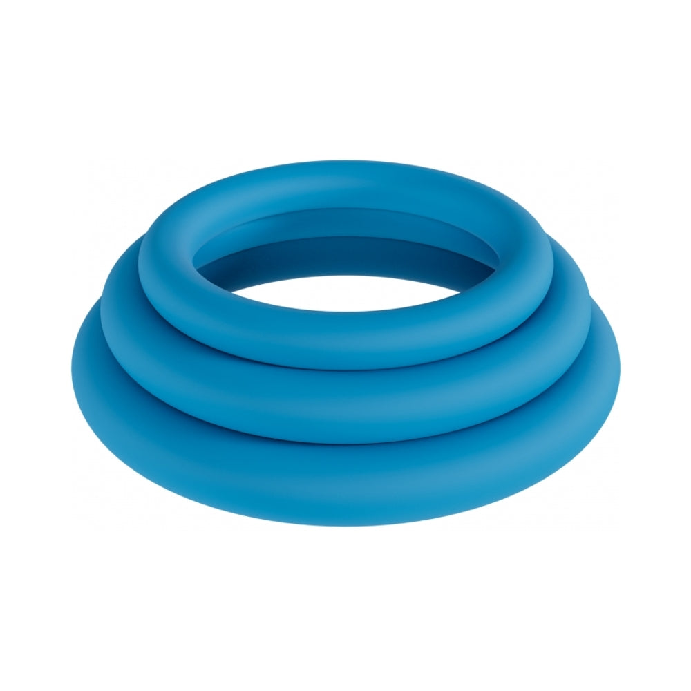 LEVELZ Classic Silicone Cock Ring Set of 3 (L/XL/XXL) Teal by Shots