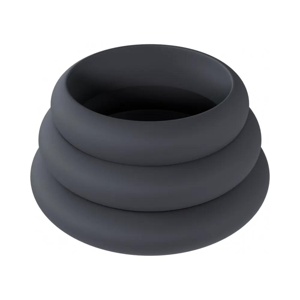 LEVELZ Wide O Silicone Cock Ring Set of 3 (42mm/50mm/55mm) Black by Shots