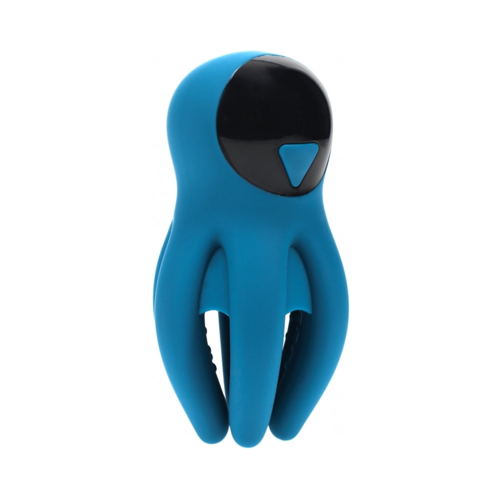 LEVELZ Digital Vibrating Silicone Penis Head Stimulator with Tentacles Teal by Shots
