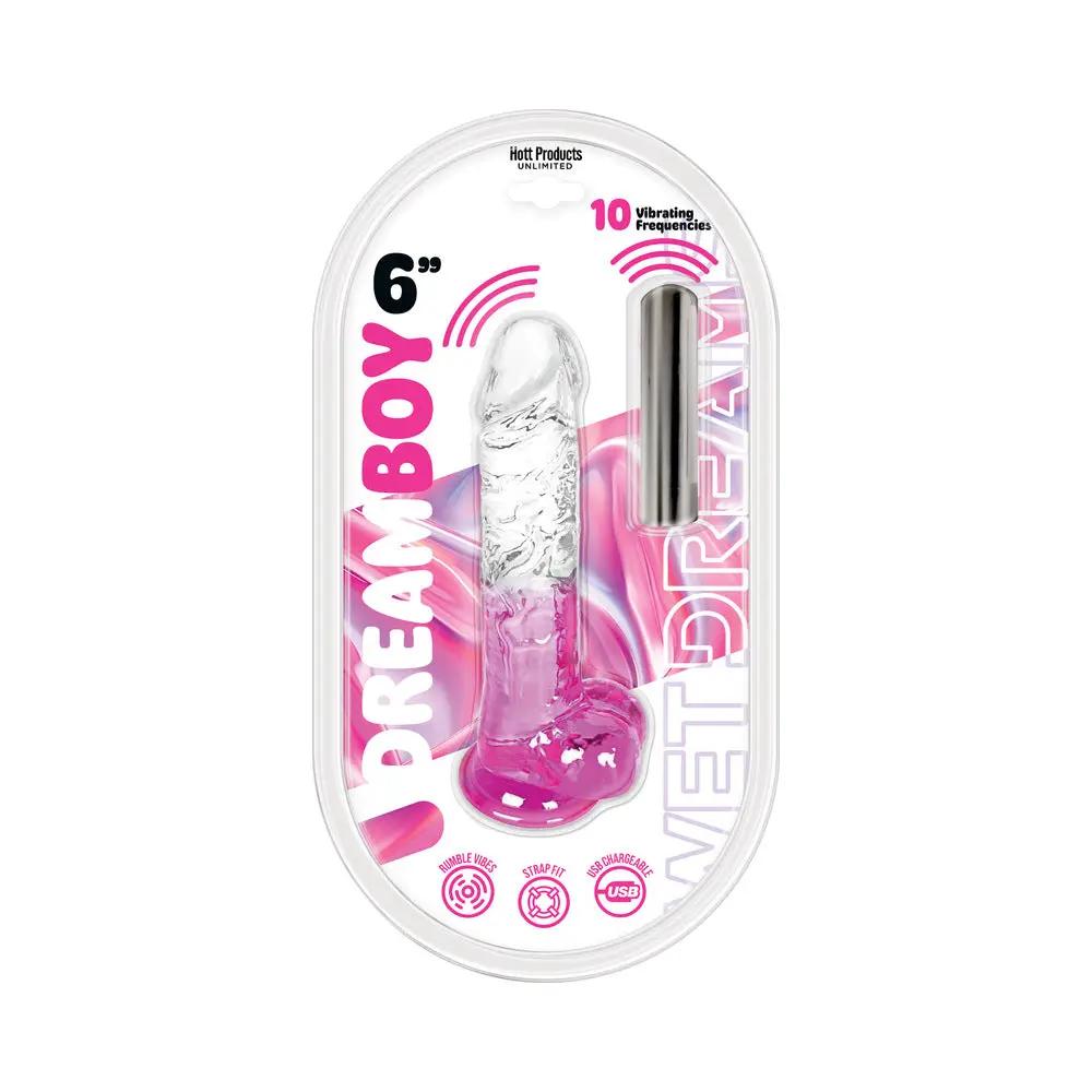 Wet Dreams Dream Boy 6 in. Jelly Dildo & Rechargeable Bullet Clear/Magenta Gradient by Hott Products