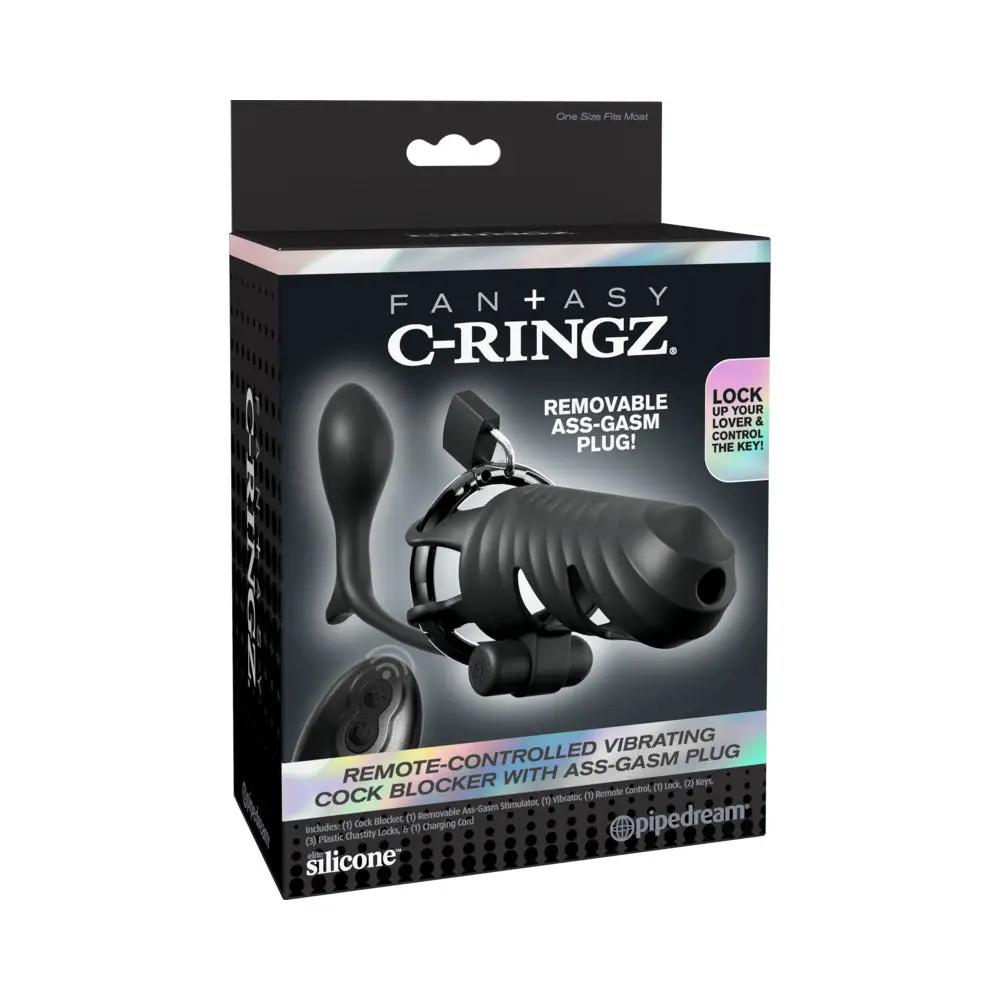 Fantasy C-Ringz Remote-Controlled Vibrating Cock Blocker with Ass-Gasm Plug Black by Pipedream