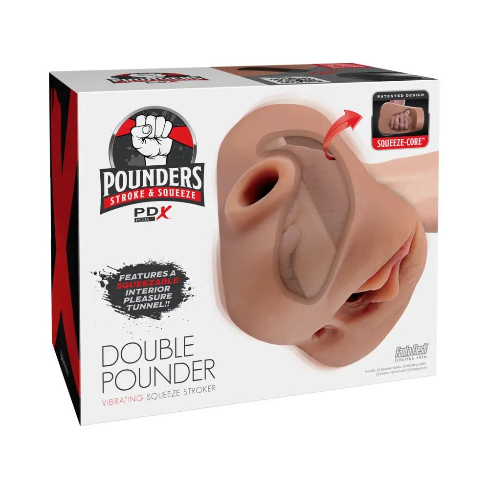 PDX Plus Double Pounder Vibrating Squeeze Stroker Brown by PDX Brands