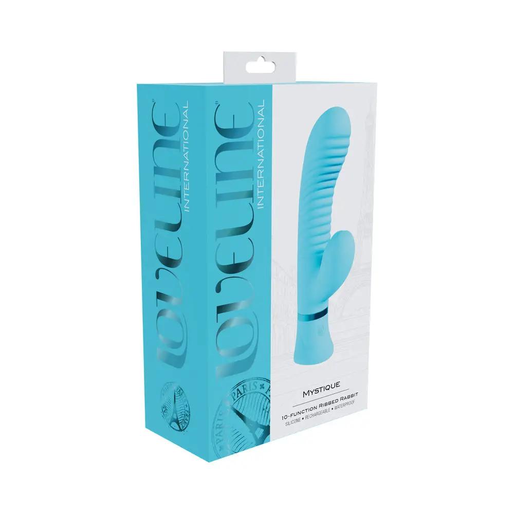 Loveline Mystique Rechargeable Silicone Ribbed Rabbit Vibrator Blue by Shots