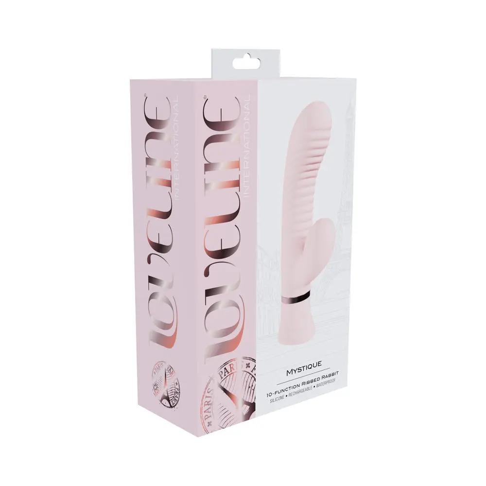 Loveline Mystique Rechargeable Silicone Ribbed Rabbit Vibrator Pink by Shots