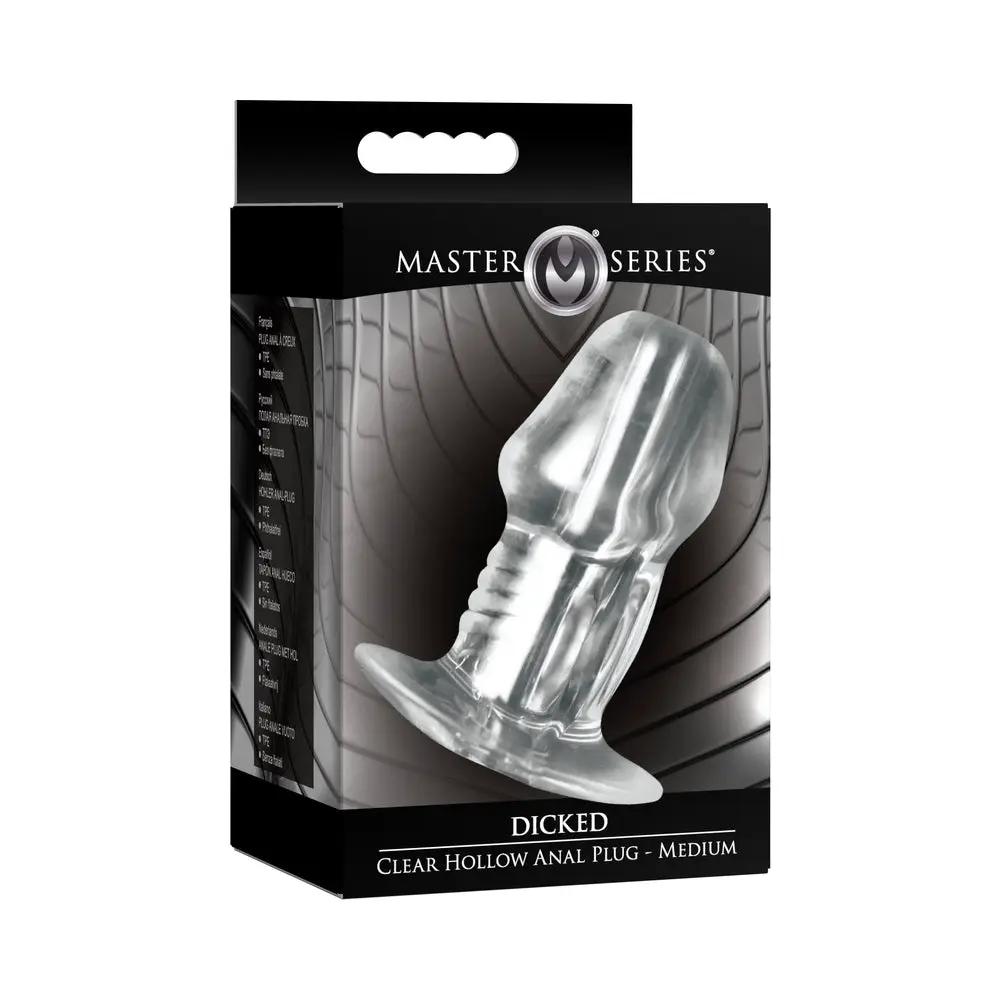 Master Series Dicked Clear Hollow Anal Plug Medium by XR Brands