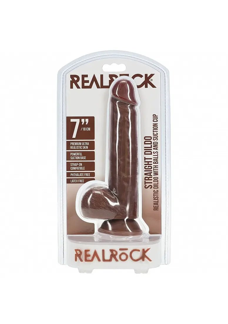 RealRock 7 in. Cock with Balls Straight Brown by Shots
