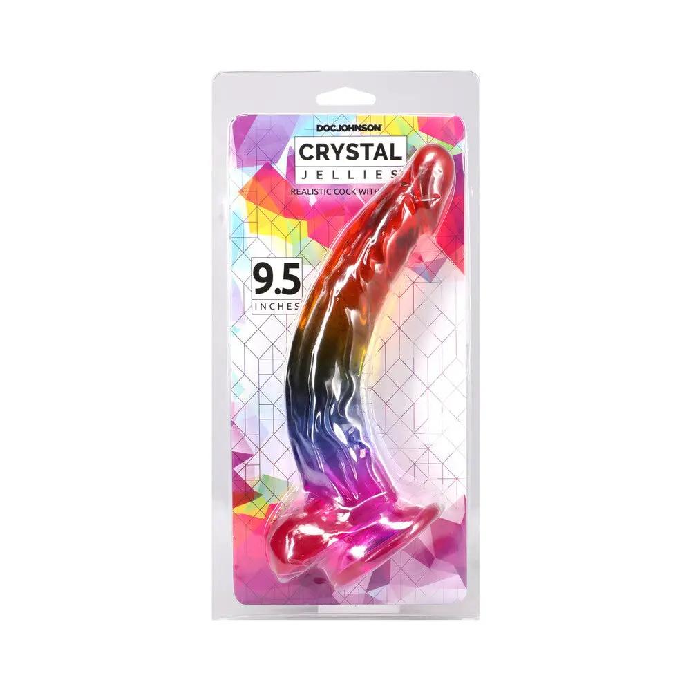 Crystal Jellies 9.5 in. Realistic Cock with Balls Rainbow by Doc Johnson