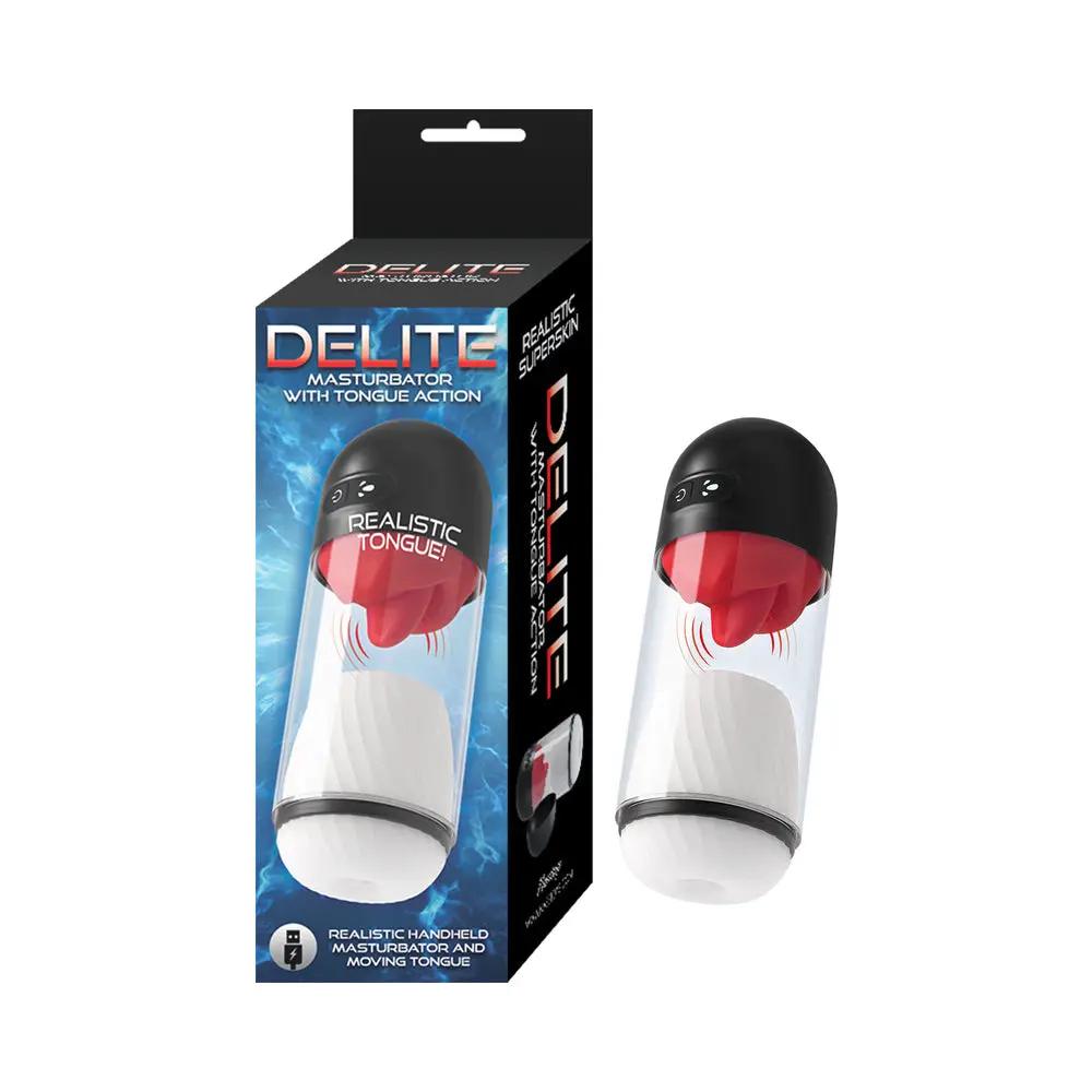 Delite Masturbator with Tongue Action White by Nasstoys