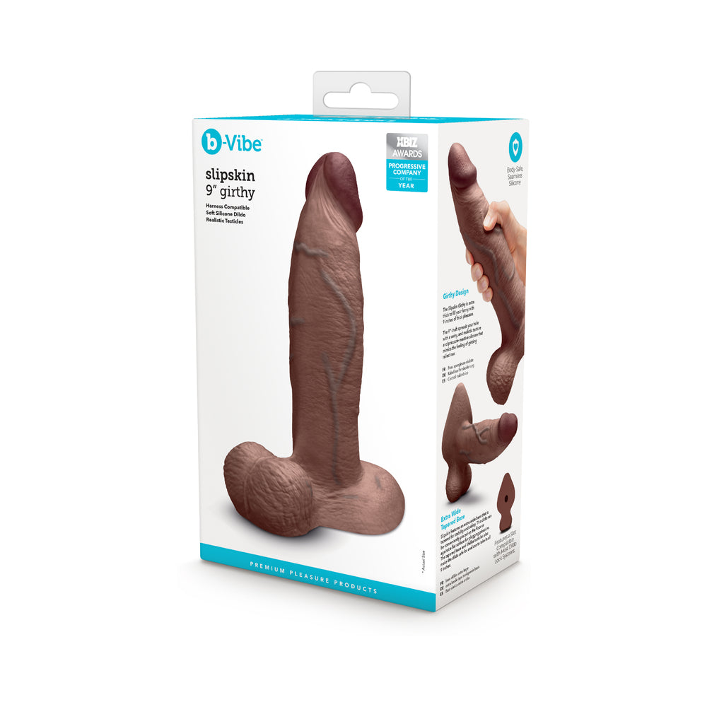 b-Vibe Slipskin Realistic Silicone Dildo 9 in. Girthy Brown by b-Vibe