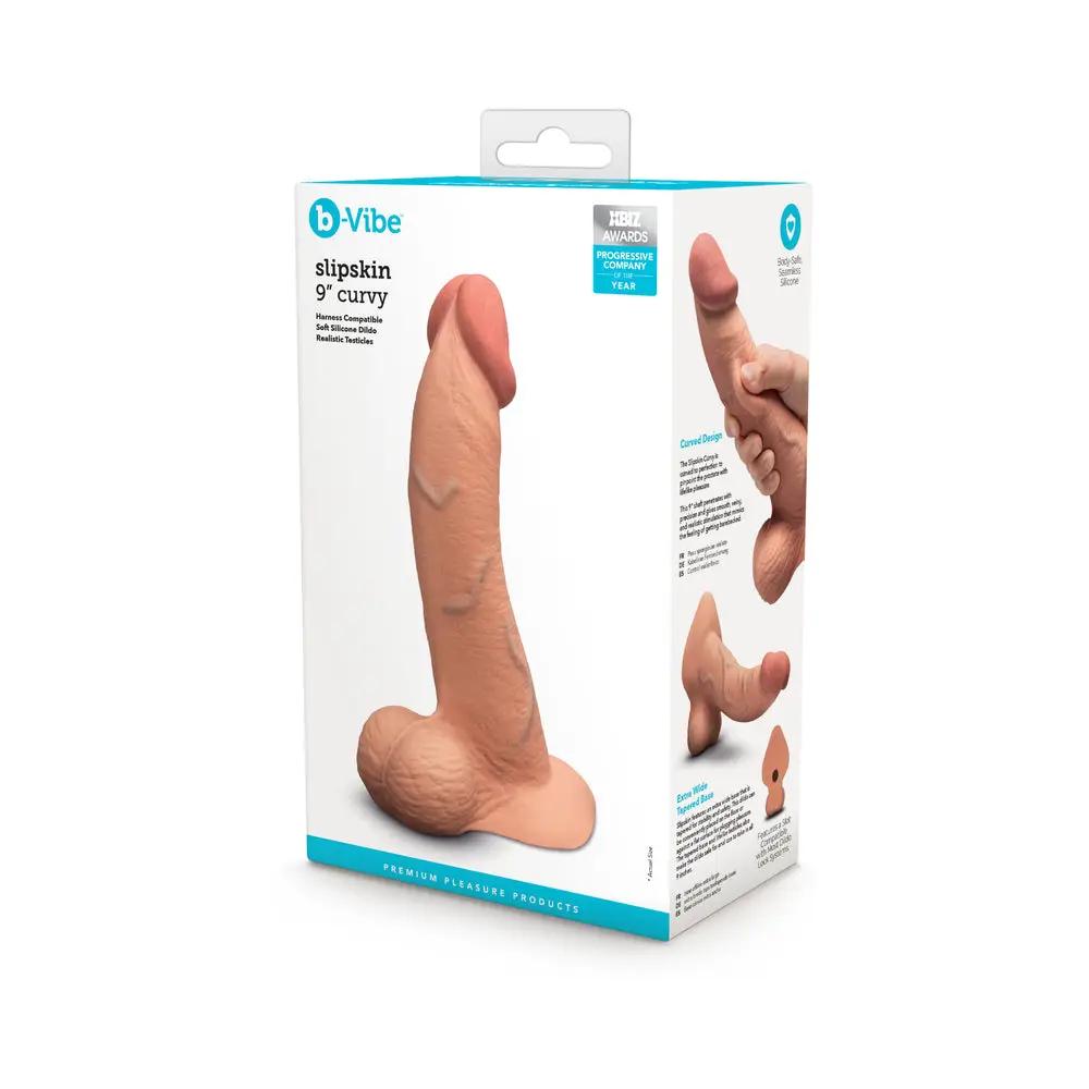 b-Vibe Slipskin Realistic Silicone Dildo 9 in. Curved Mocha by b-Vibe