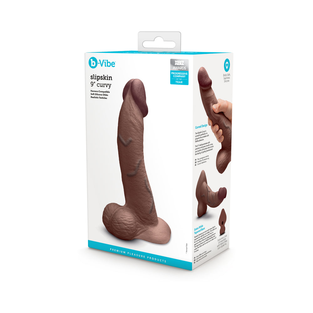 b-Vibe Slipskin Realistic Silicone Dildo 9 in. Curved Brown by b-Vibe