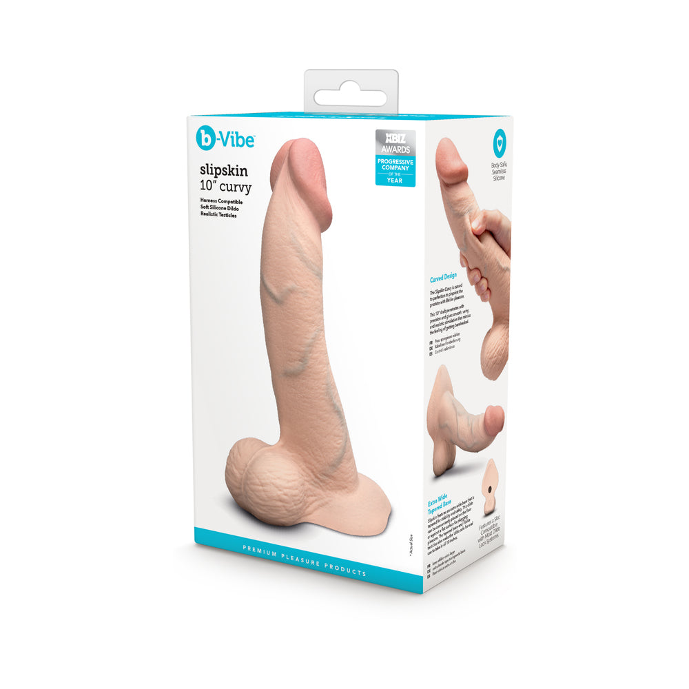 b-Vibe Slipskin Realistic Silicone Dildo 10 in. Curved Cream by b-Vibe
