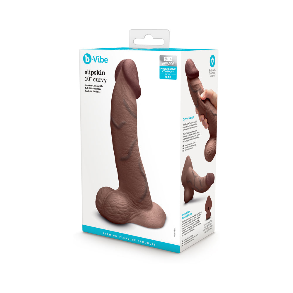 b-Vibe Slipskin Realistic Silicone Dildo 10 in. Curved Brown by b-Vibe