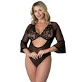 Magic Silk Black Cherry 3/4 Sleeve Playsuit Black Queen Size by Magic Silk
