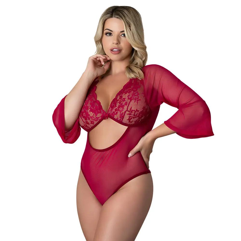 Magic Silk Black Cherry 3/4 Sleeve Playsuit Cherry Queen Size by Magic Silk