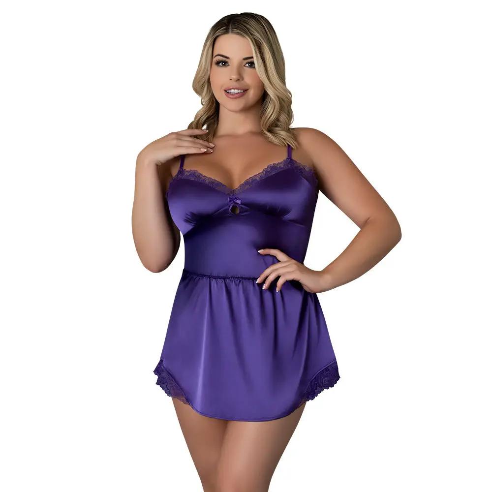 Magic Silk Satin Petals Chemise & G-String Set Purple Queen Size by Magic Silk