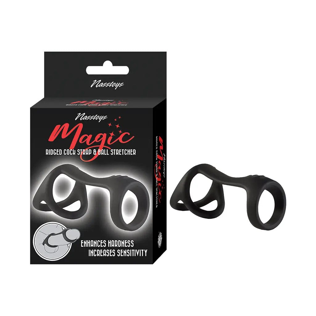Magic Ridged Cock Strap&Ball Stretcher Black by Nasstoys