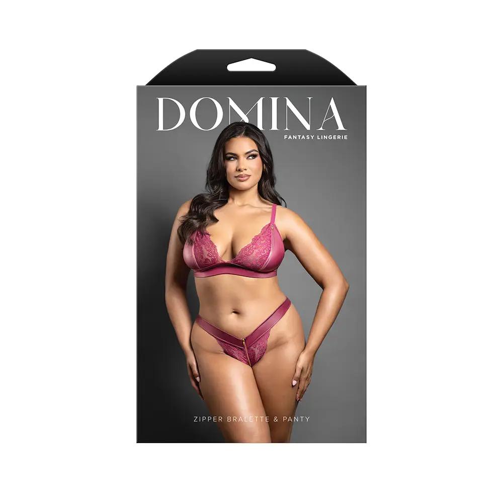 Fantasy Lingerie Domina Bralette & Panty with Zipper Details Berry Queen Size by Fantasy Lingerie
