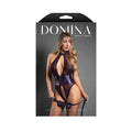 Fantasy Lingerie Domina Open Halter Teddy with Lace-Up Detail & Blindfold Deep Purple L/XL by Fantasy Lingerie