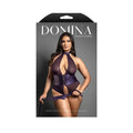 Fantasy Lingerie Domina Open Halter Teddy with Lace-Up Detail & Blindfold Deep Purple Queen Size by Fantasy Lingerie